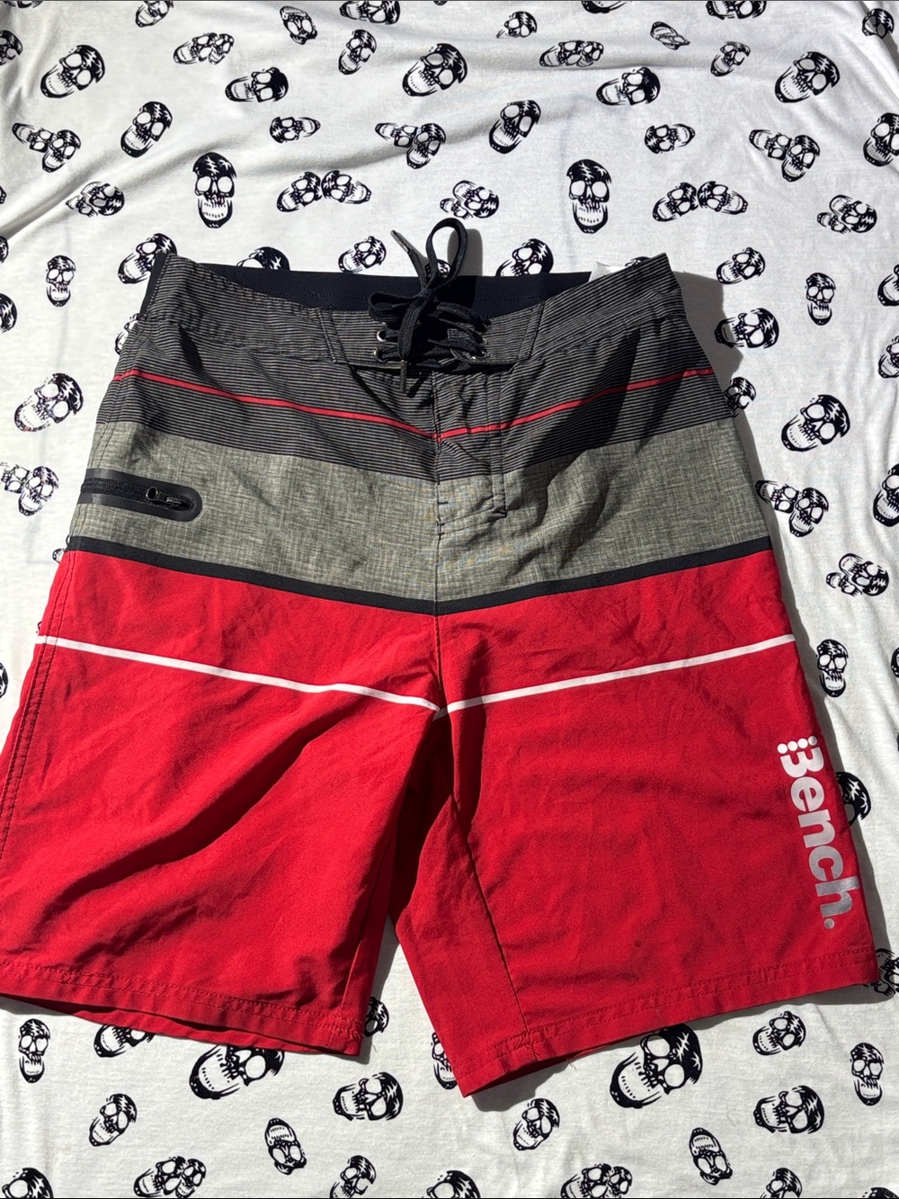 Bench Red, Gray and Black Men's Swim Board Shorts